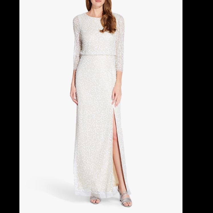 Nwt Adrianna Papell Beaded Long Dress Ivory